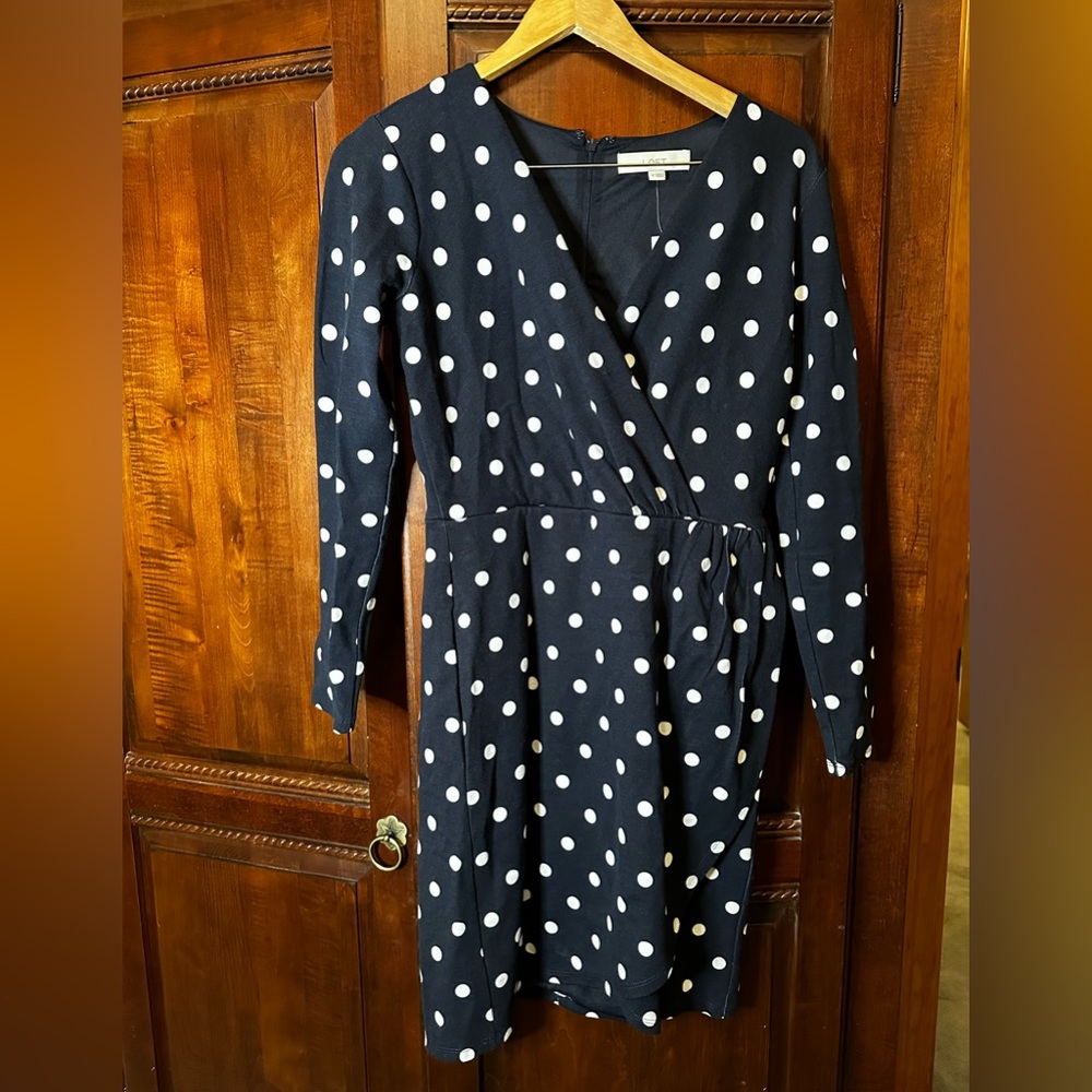 Loft navy blue polka dot dress